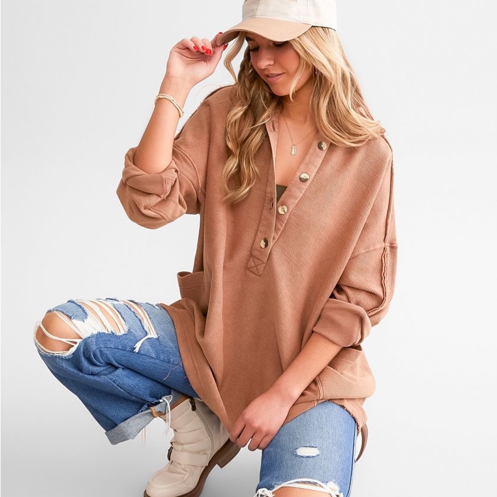Free People Women's Oversized Henley Tunic in Dusty Rust